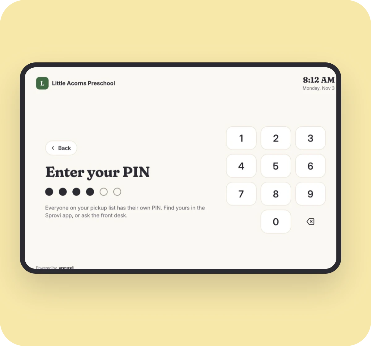 The kiosk PIN keypad