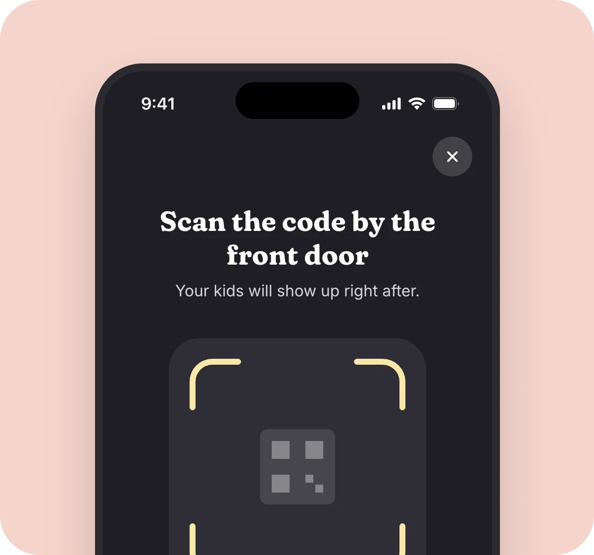 The parent app scanning a QR code at the front door