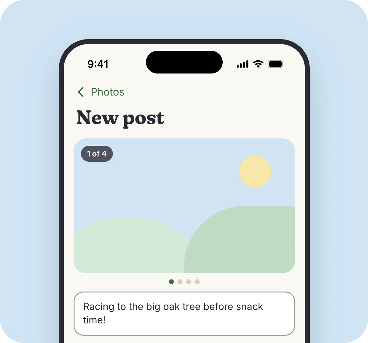 The teacher app posting a photo and tagging children
