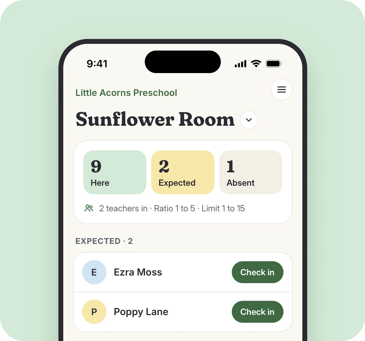The teacher app roster for a classroom